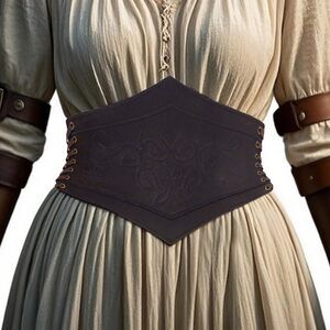 5537 Viking Leather Corset Belt, 45.3 Inch Renaissance Waist Cincher, Medieval